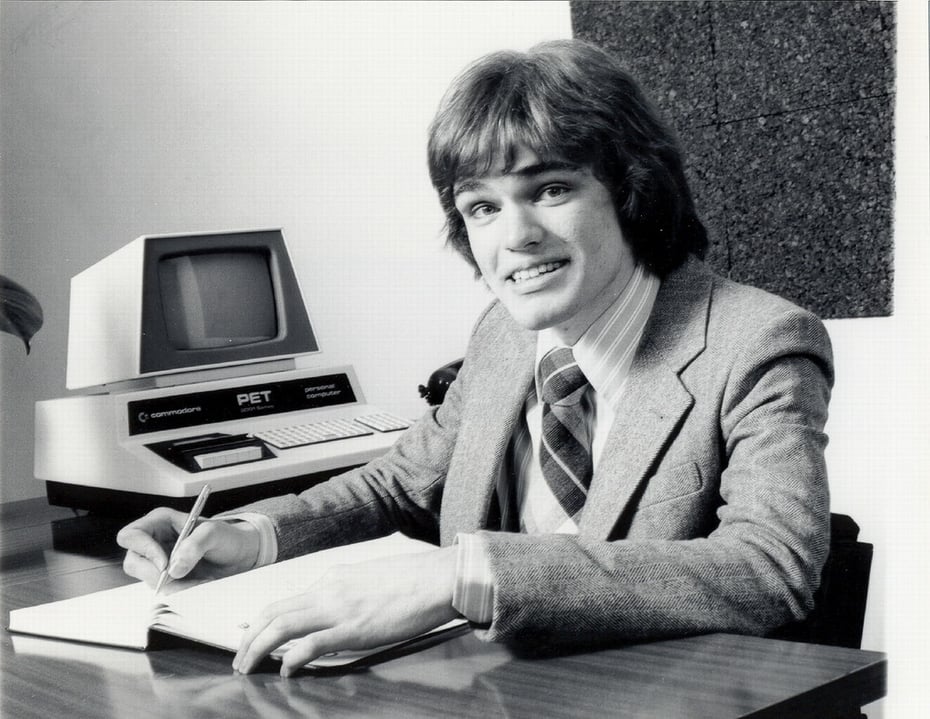Michael Whitehead with a Pet computer in 1978