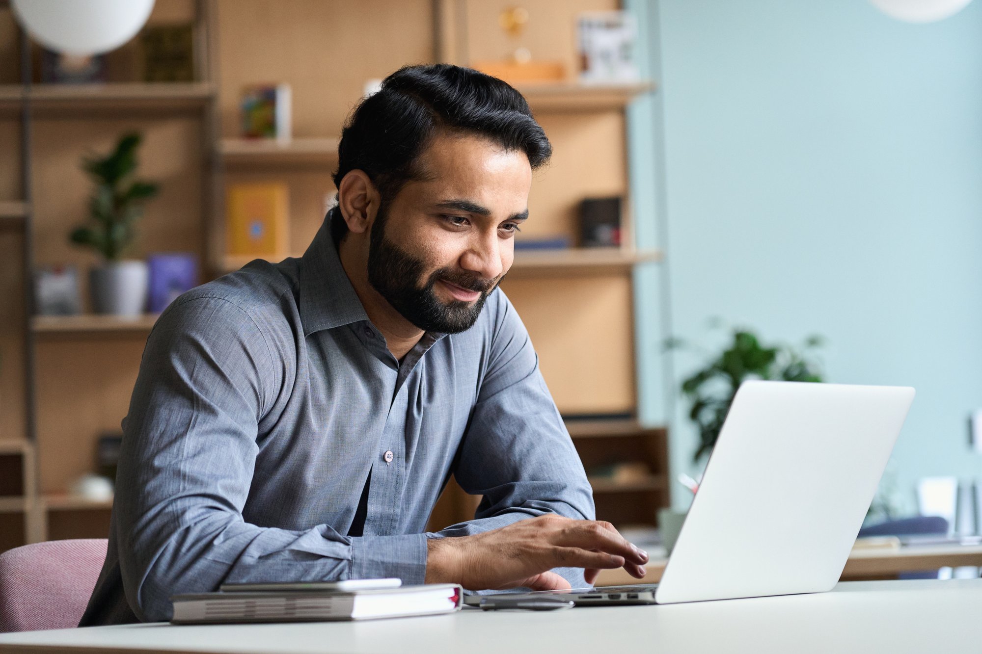 Man using computer at home