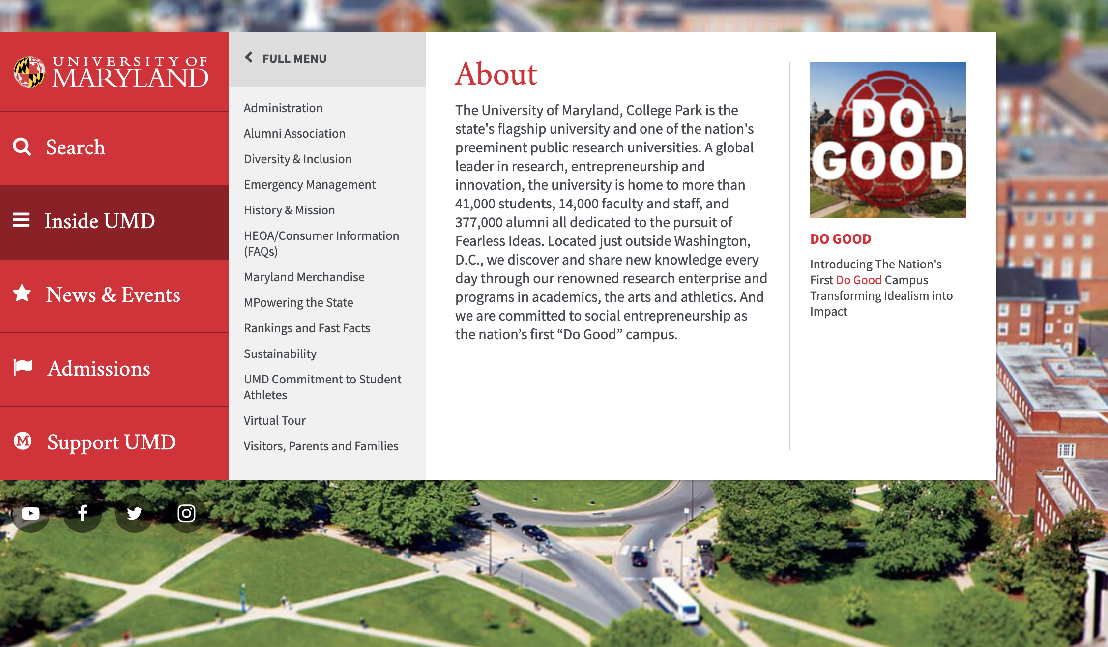University of Maryland website header
