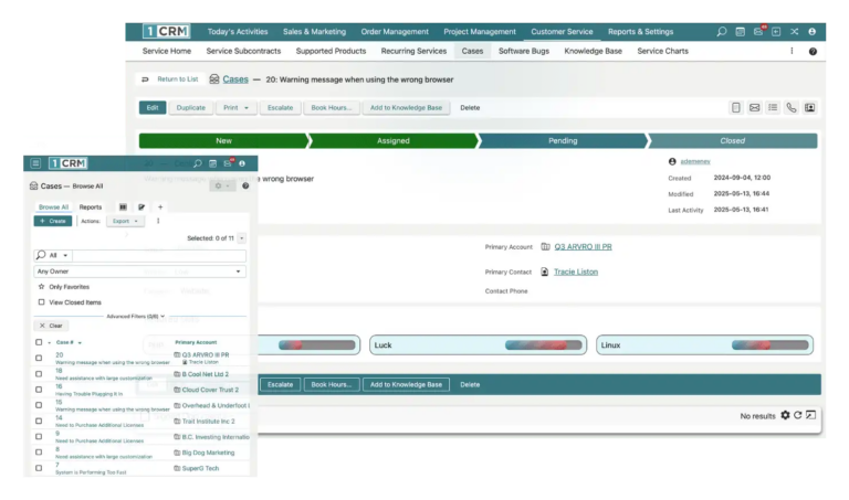 Flux de travail de gestion de cas 1CRM