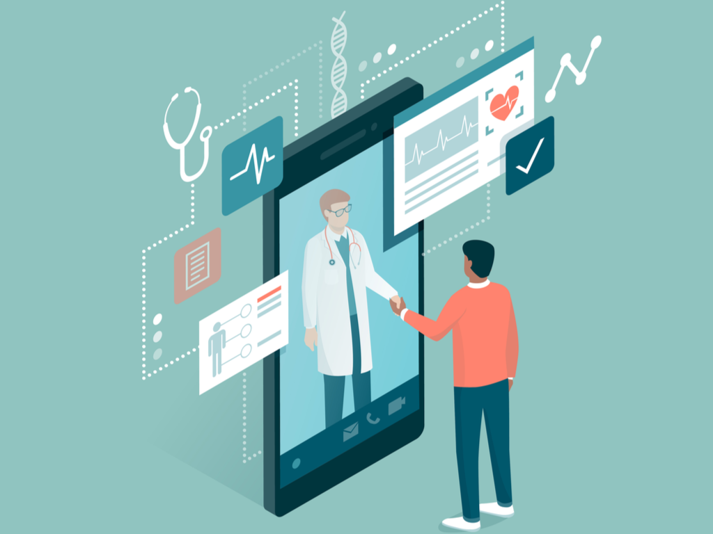 Person on computer using a virtual health portal for information.