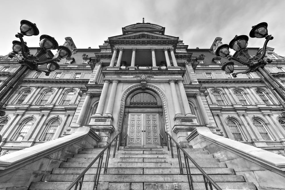 Main Building of the City Hall in Old Montreal Canada BW