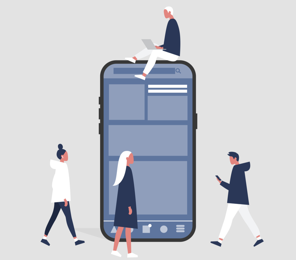 Image of millennials using different digital devices.