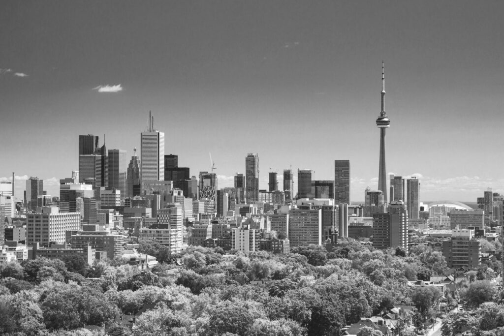 Toronto downtown panorama image in the Province of Ontario BW