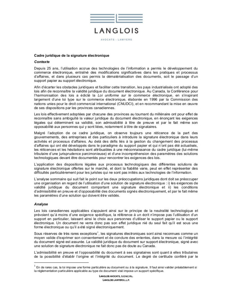 Cadre juridique de la signature electronique